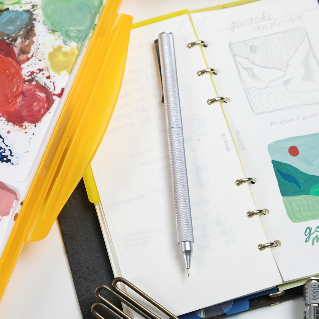 Close up of painting in PLOTTER Leather Binder in Narrow Size.