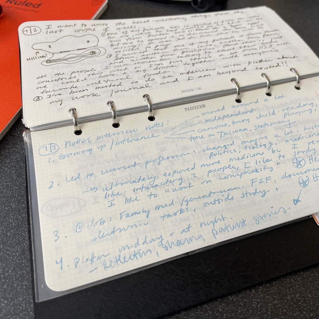 A close up of a PLOTTER in Narrow Size with notes.