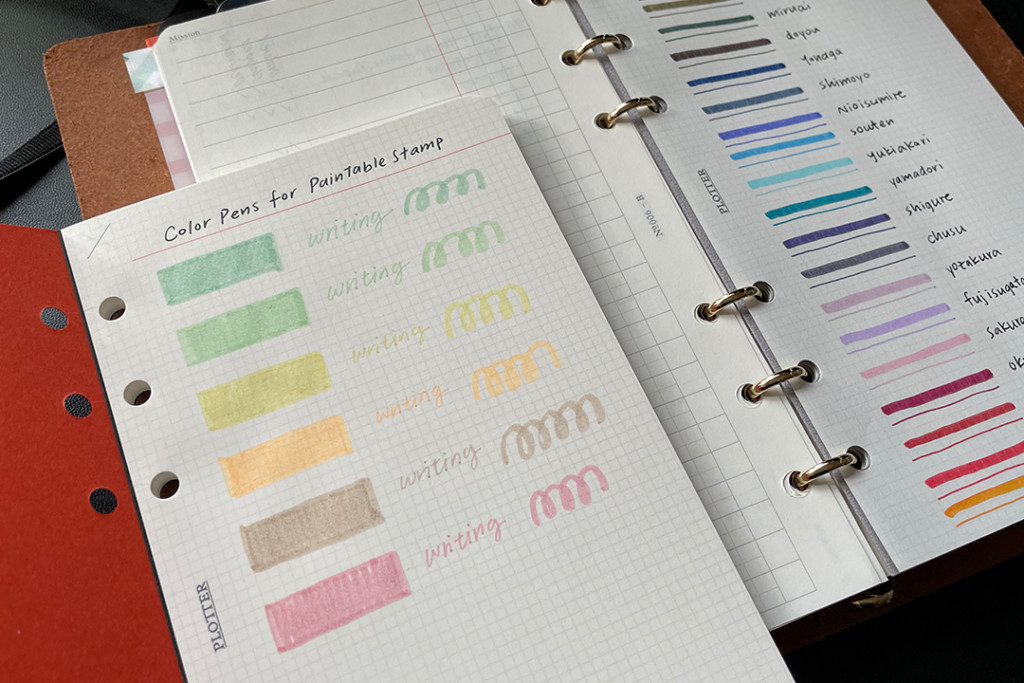 PLOTTER Refill Memo Pad 2mm Grid filled with color and pen swatches.