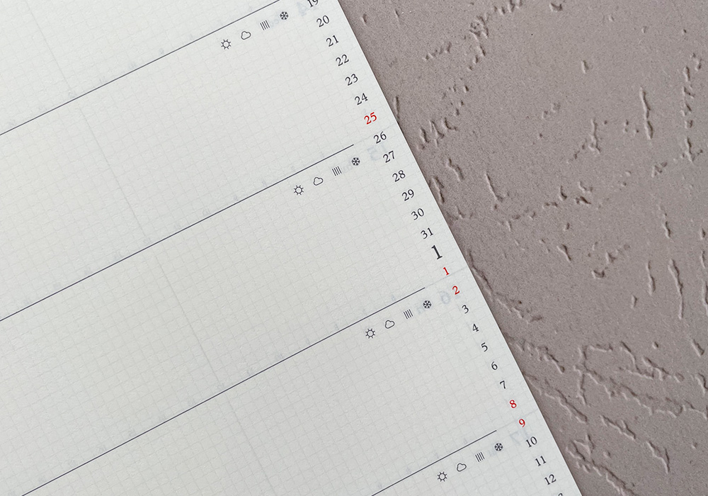 Close up of the mini calendar on the right edge of the PLOTTER Weekly Schedule layout.