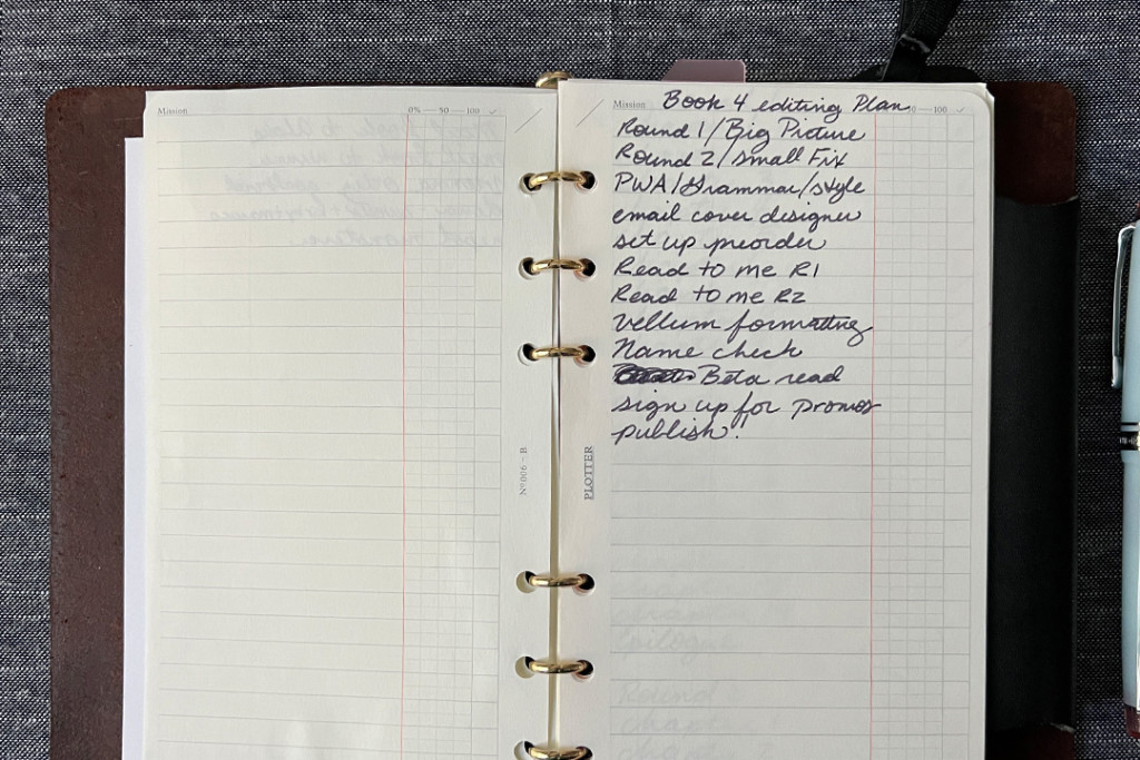 A PLOTTER in Bible Size featuring To Do List refill pages that tracks progress of bookwriting.