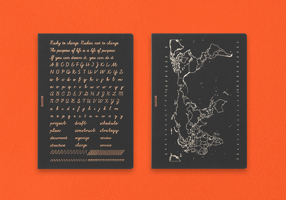 2 Limited Edition Notepads with Foil Stamping, one with a letter design and the other one with a map design.