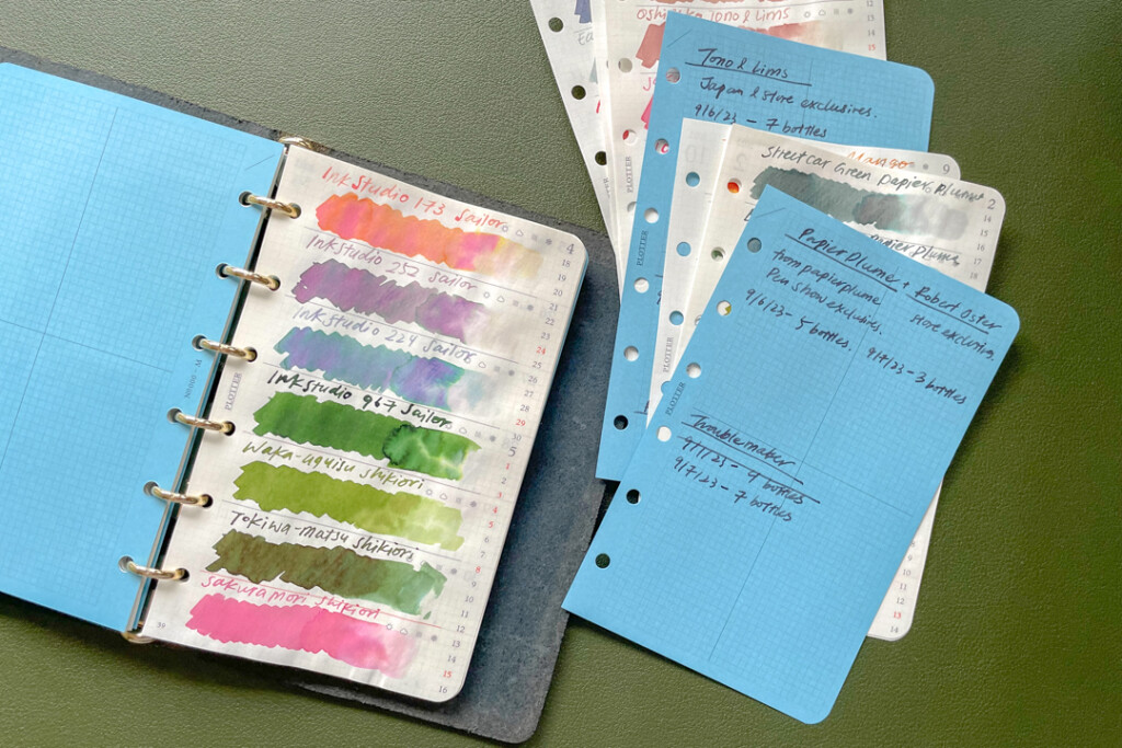 A PLOTTER in Mini Size showcasing different ink swatches with Blue Paper as index dividers.