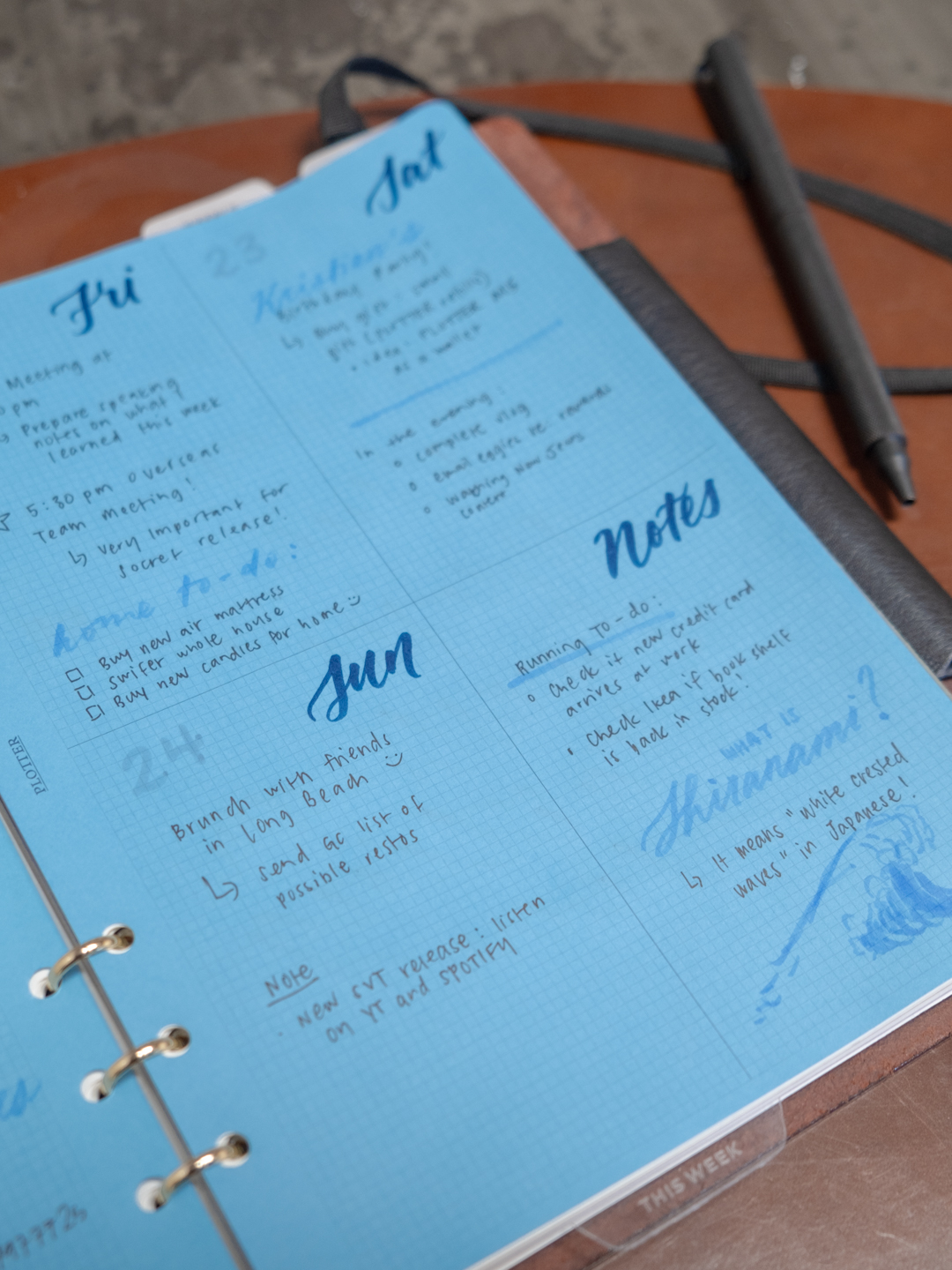 Close up of PLOTTER Blue Paper Refill in A5 Size with usage examples.