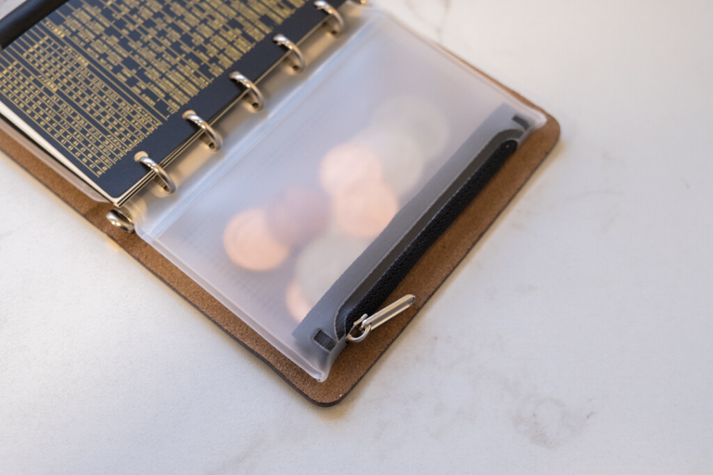 One side of the PLOTTER Fastener Case in Mini 5 Size holding coins.
