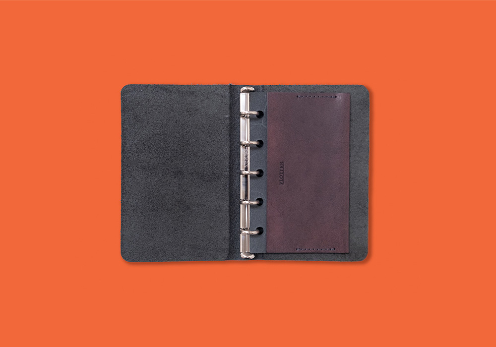PLOTTER Limited Purple Leather Card Case inside the Mini 5 Leather Binder.
