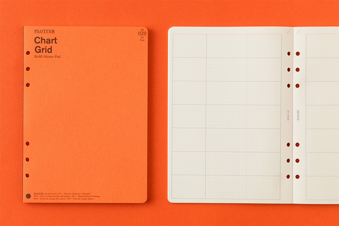 A5 Size Chart Grid Refill Memo Pad Cover beside a sheet from the memo pad.