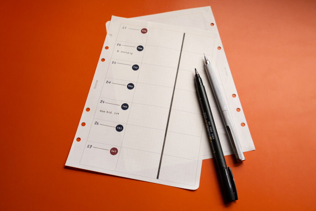 A5 Chart Grid refill used as a weekly schedule.