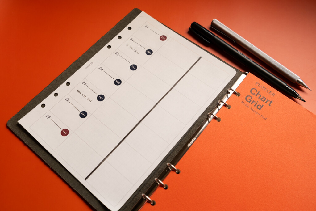 A5 Chart Grid refill used as a weekly schedule.