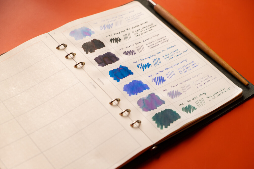 PLOTTER A5 Chart Grid refill used as an ink swatch page.