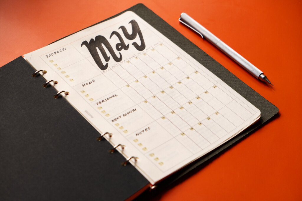 A5 Chart Grid refill used as a monthly schedule.