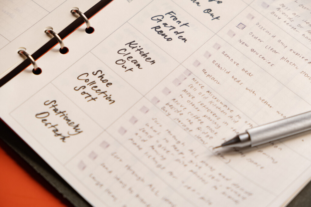 Close-up of A5 Chart Grid refill used as a project and task manager.