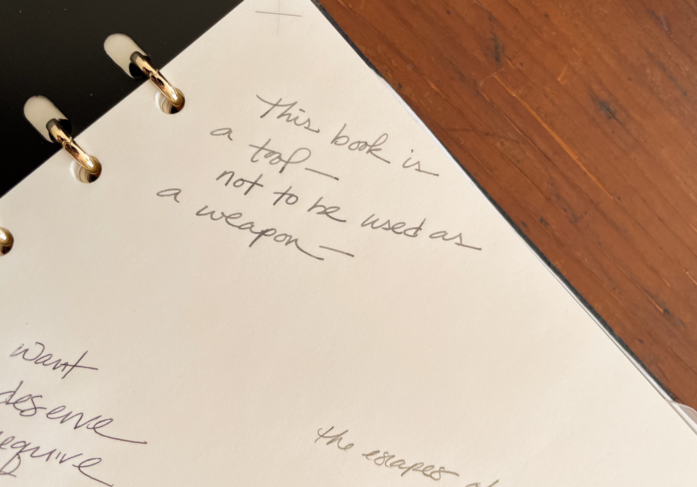 Close up of handwritten notes on white paper.