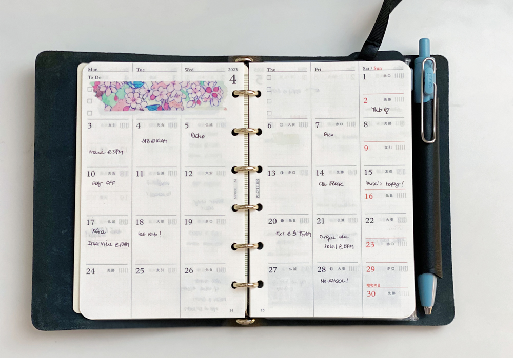 PLOTTER Mini Size open to a monthly calendar spread.