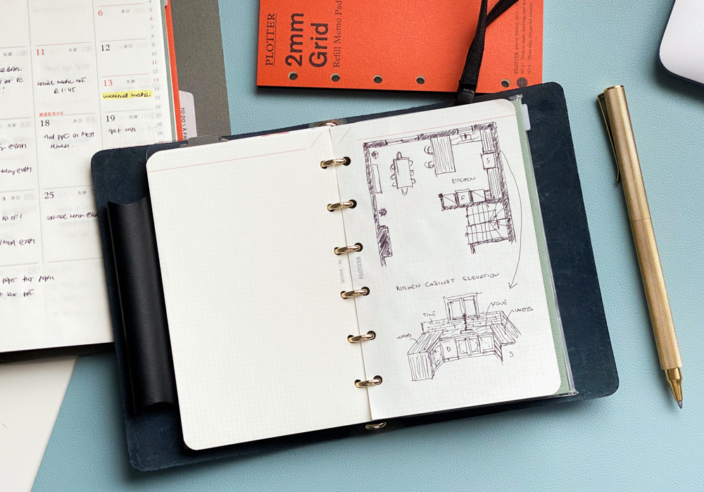 PLOTTER Mini Size open to a page with a floor plan sketch.