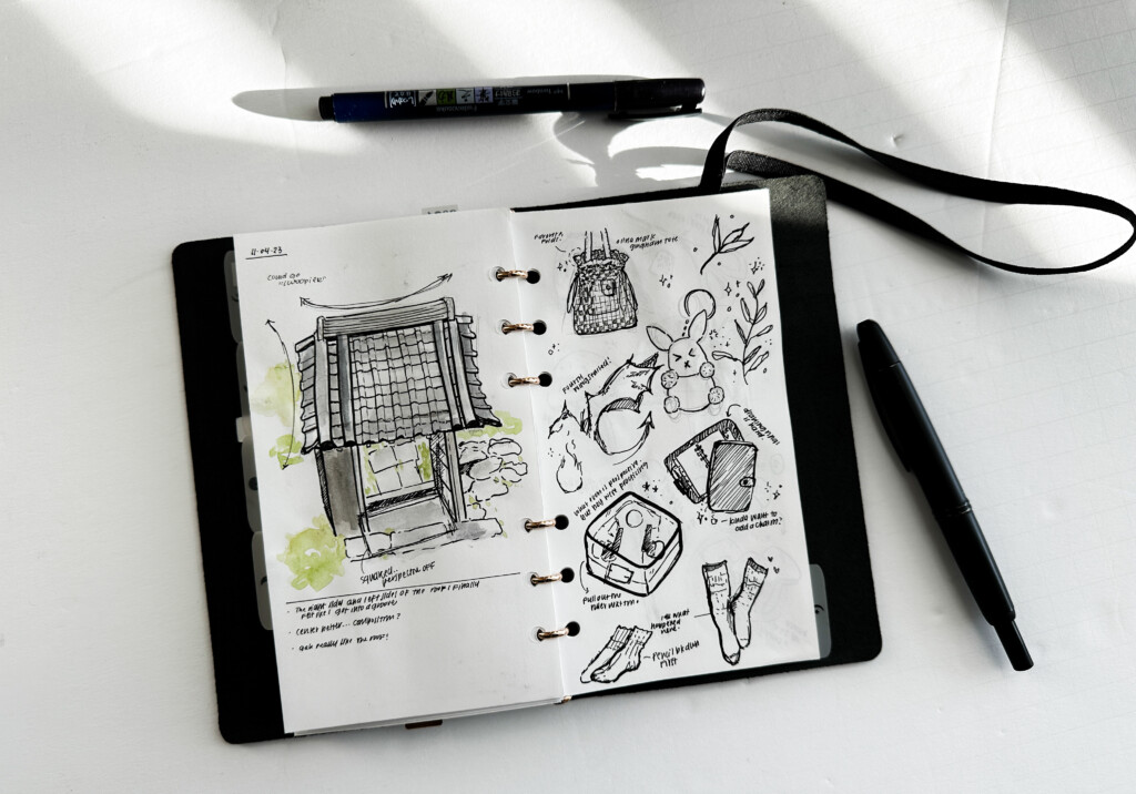 PLOTTER Bible Size Leather Binder open to a page of illustrations.