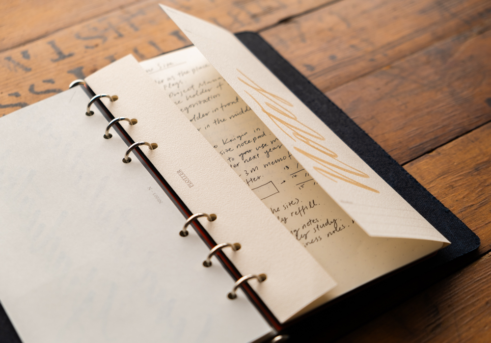 Project Manager folder titled " Notes" inside of a PLOTTER leather binder.