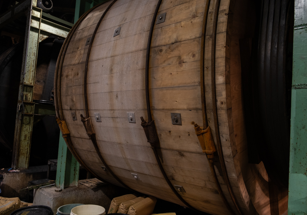 Wooden barrel used for leather tanning and dyeing.