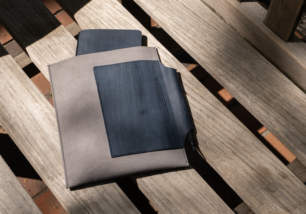 PLOTTER Leather Binder Case in Gray x Navy