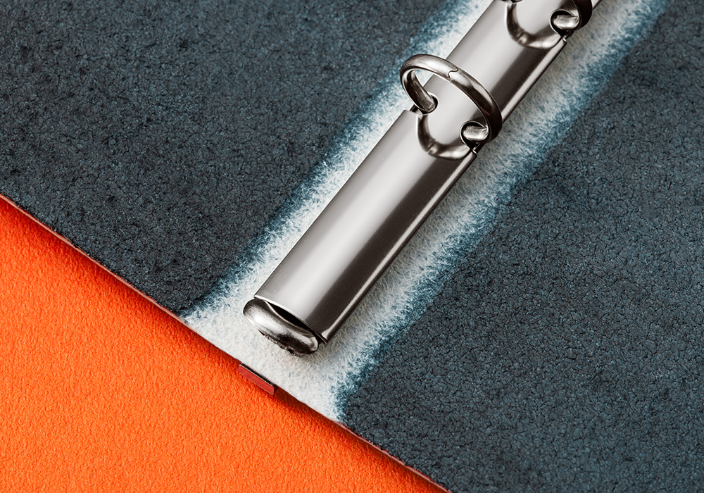 Close-up of the Shiranami leather showing the white core of the indigo-dyed leather.