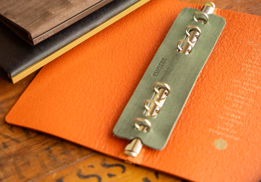 Orange Shrink PLOTTER Leather Binders with Horse Hair II Leather Ring Supporter.