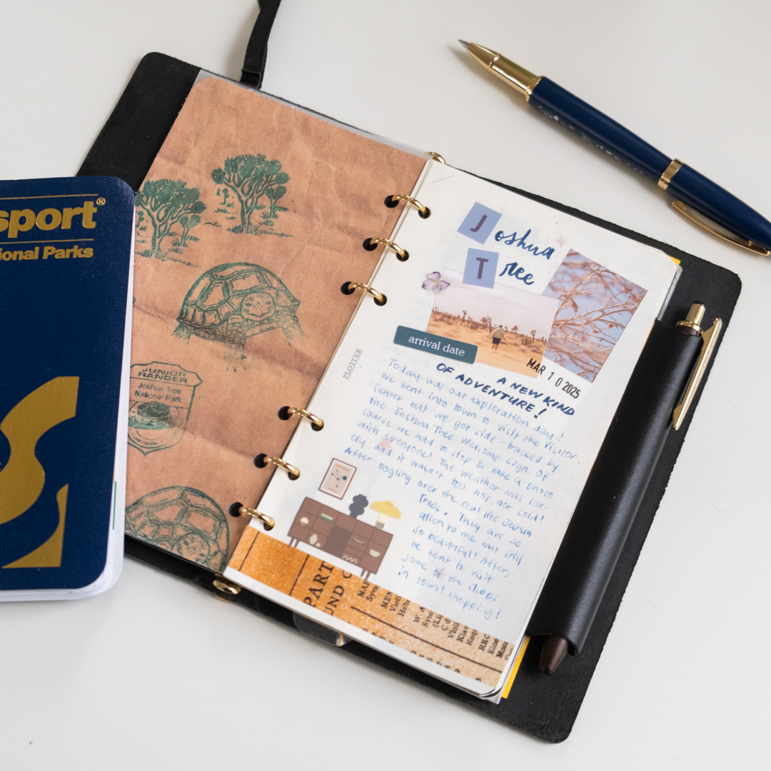 Travel journal pages about Joshua Tree in a PLOTTER Leather Binder in Bible Size.