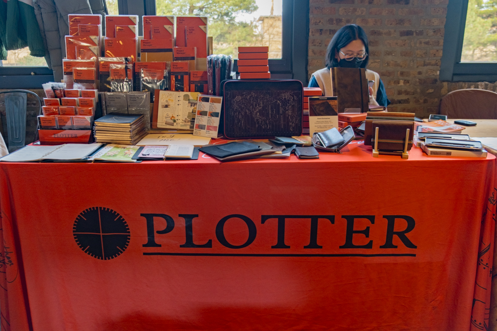 A full view of the PLOTTER USA table at the Chicago Stationery Fest.