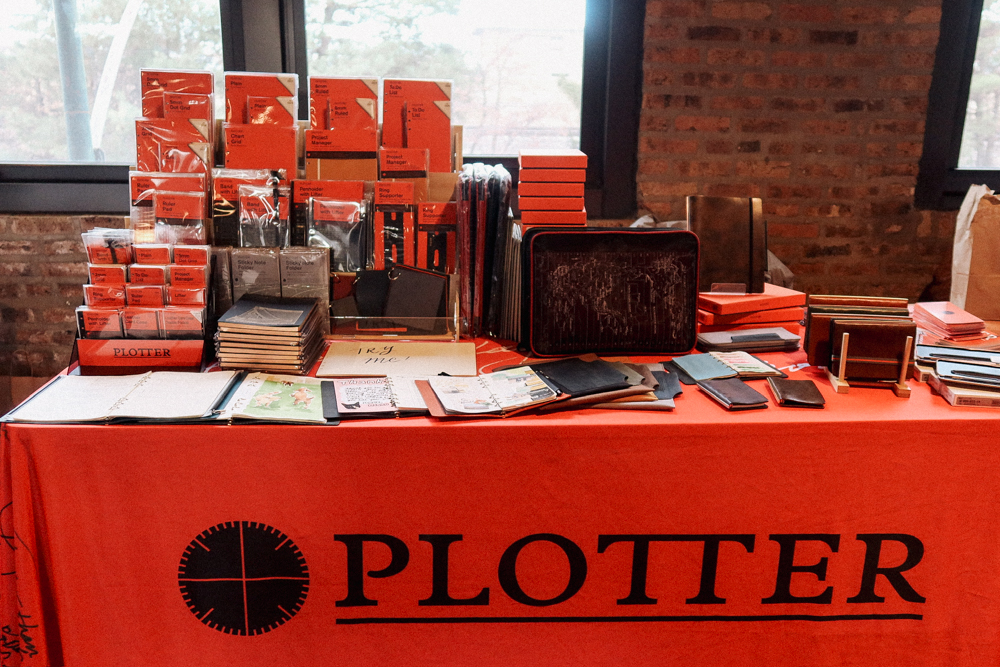 A full view of the PLOTTER USA table at the Chicago Stationery Fest.
