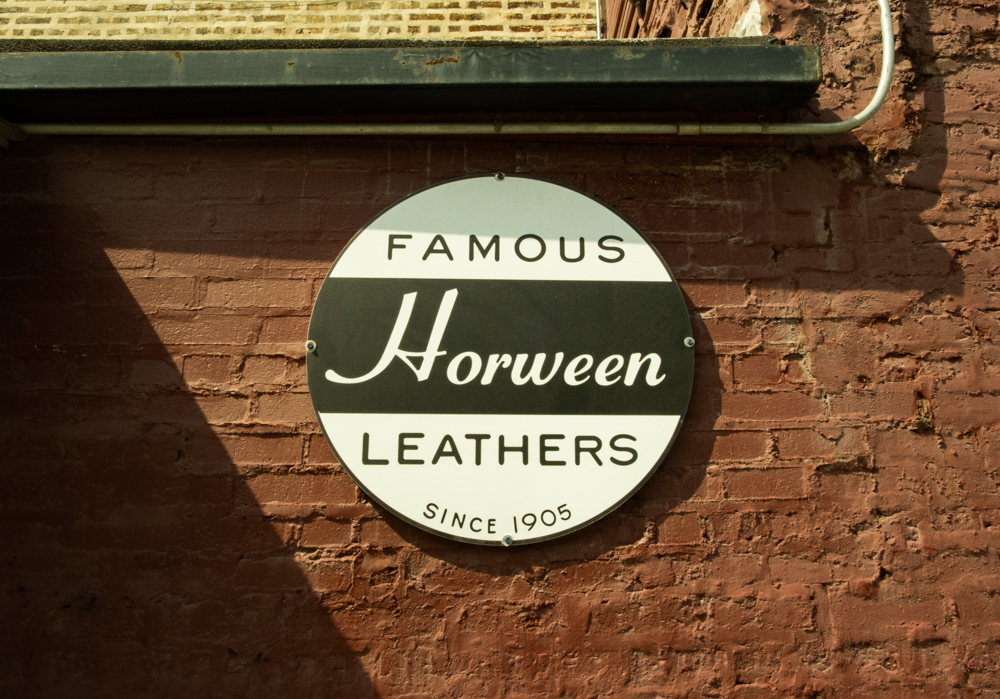 Logo of Horween Leather Company outside their tannery.