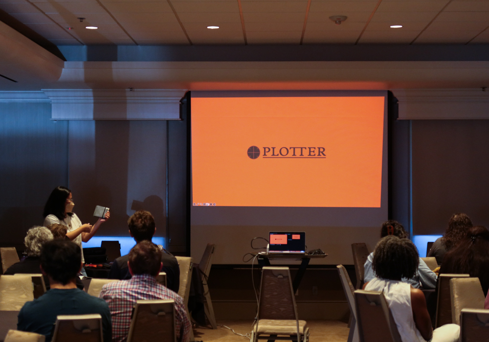 PLOTTER USA staff presenting a PowerPoint presentation to attendees of the PLOTTER Behind the Scenes seminar at the SF Pen Show.