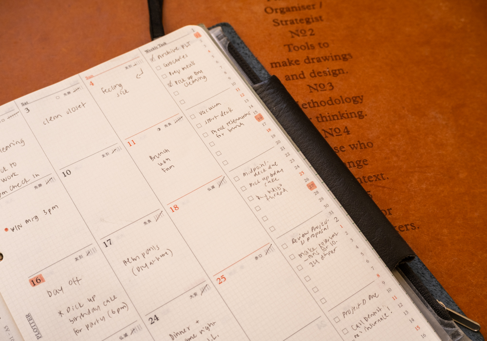 The right edge of the PLOTTER Diary 2026 Monthly Schedule refill which features a vertical calendar on the edge of the paper refill.