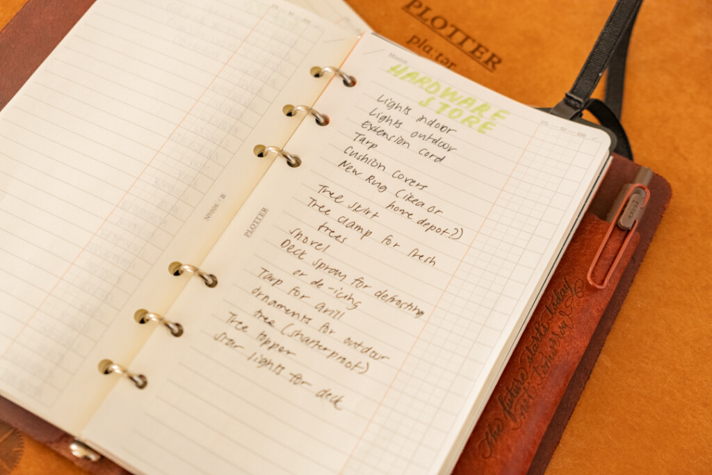 Shopping list inside a PLOTTER Leather Binder.
