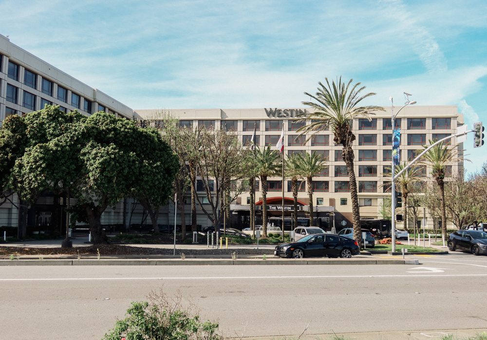 The Westin hotel exterior which is located near the SFO airport.