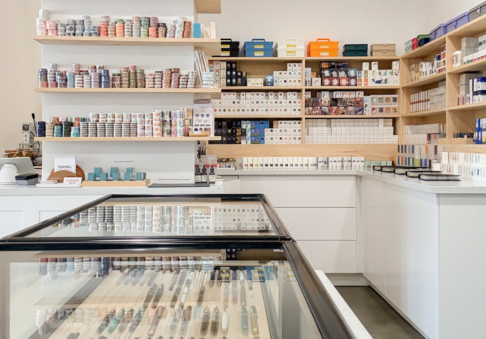 The interior of M.Lovewell in Santa Ana, California, which is filled with stationery, paper goods, and fine writing instruments.