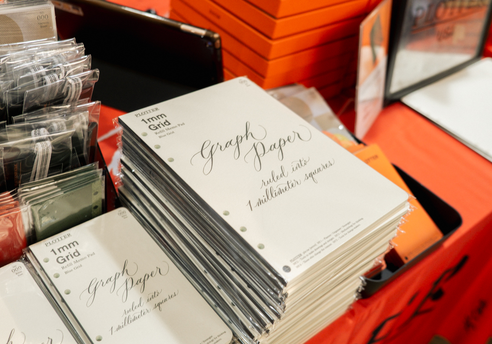 The 1 mm Grid refill memo pads on the PLOTTER USA table at Stationery Fest 2026.